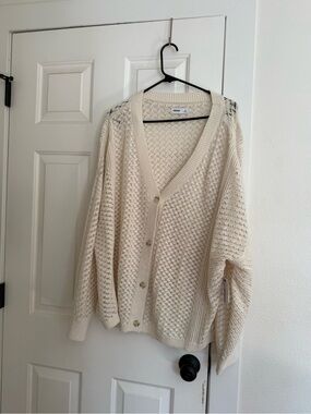 Sonoma Cream Open-Weave Button-Front Cardigan